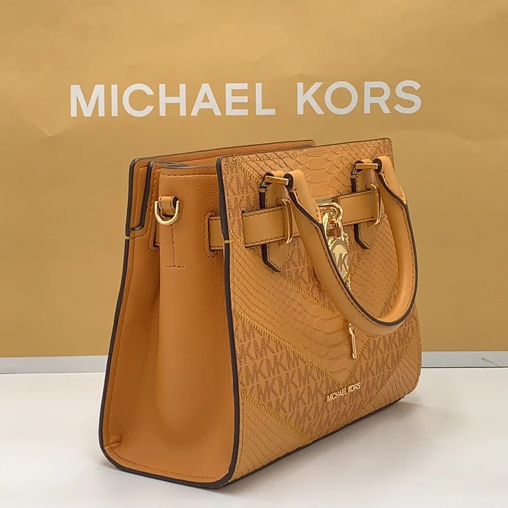 MICHAEL KORS  Hamilton Small Signature Logo and Snake Embossed Satchel Cider